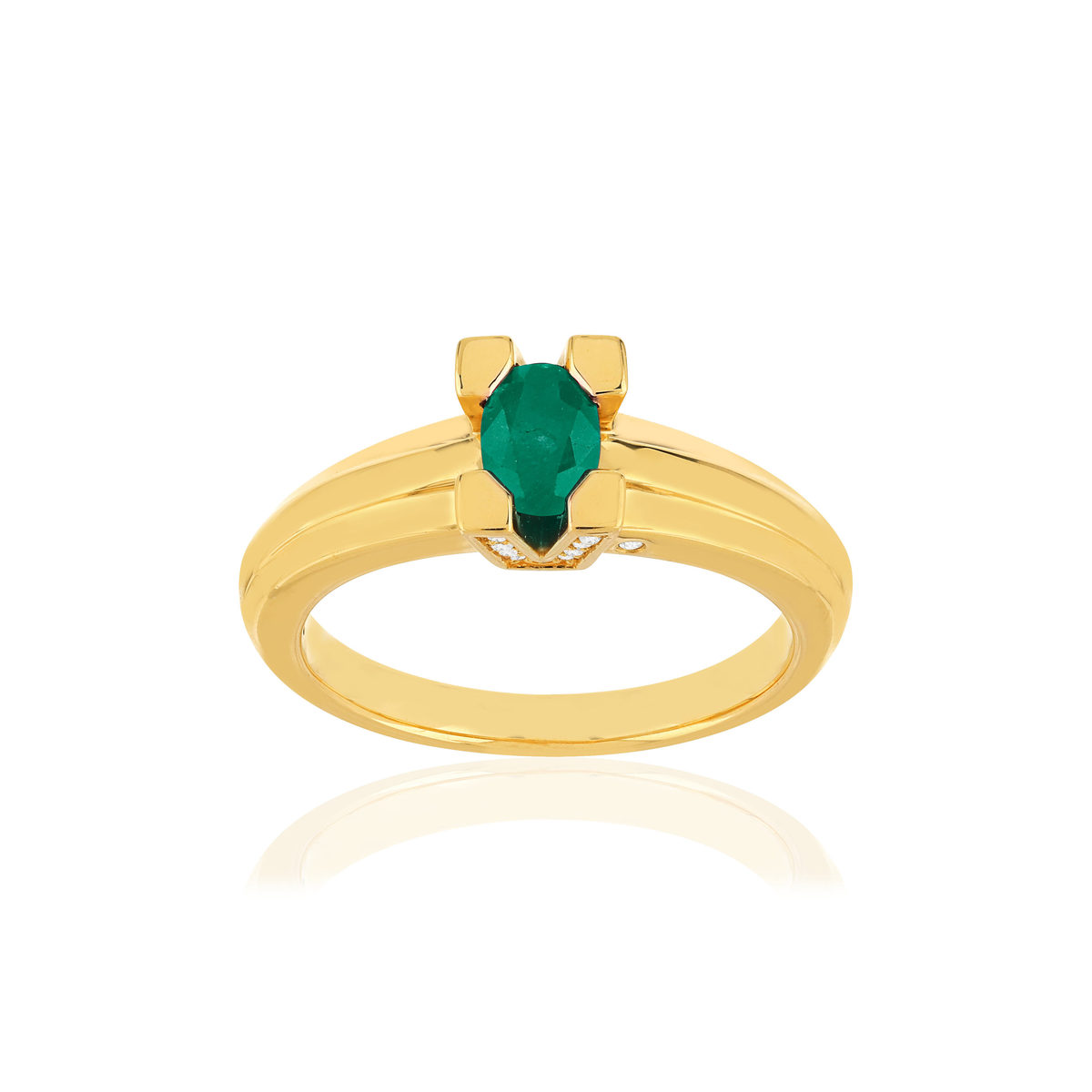 Bague VAN BRILL or jaune 750, émeraude, diamants.