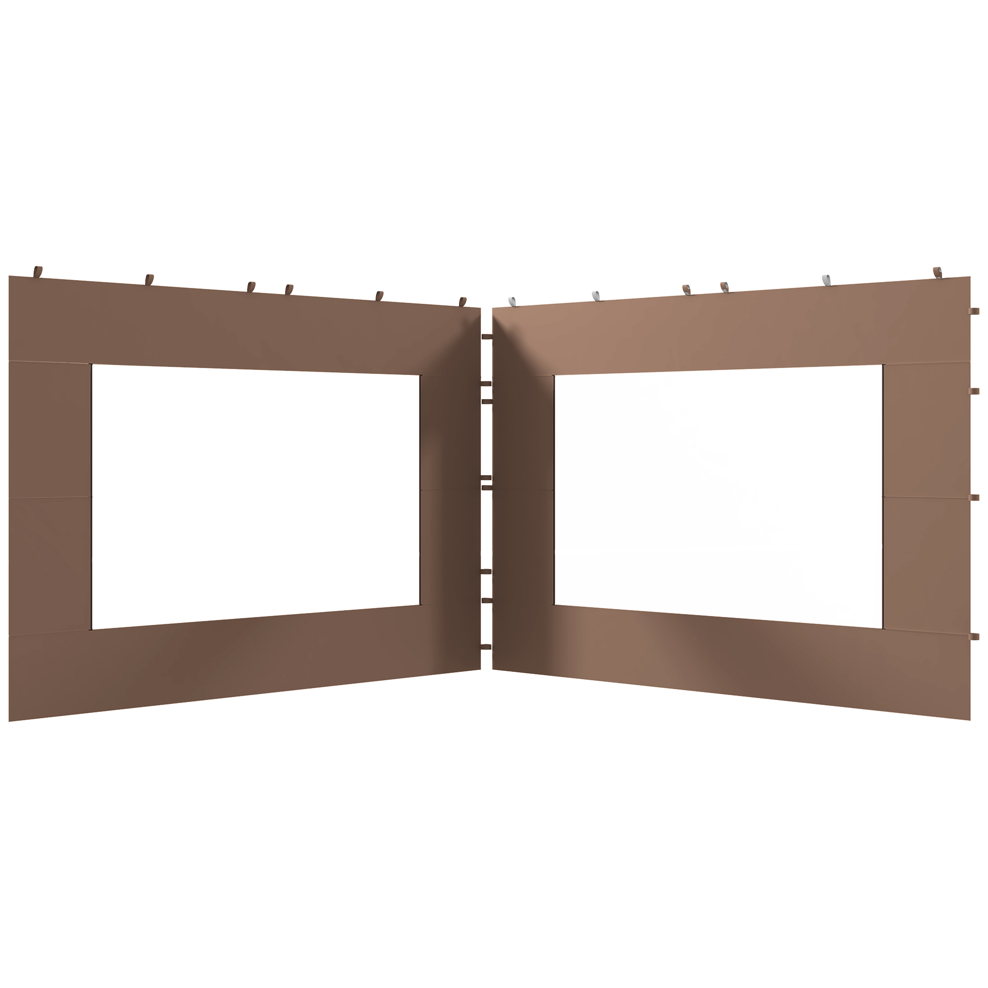 Paredes laterais de substituição Outsunny de 2 painéis, 295x195 cm, em tecido Oxford, com janela, para tendas de 6x3 m e 3x3 m, castanhas.