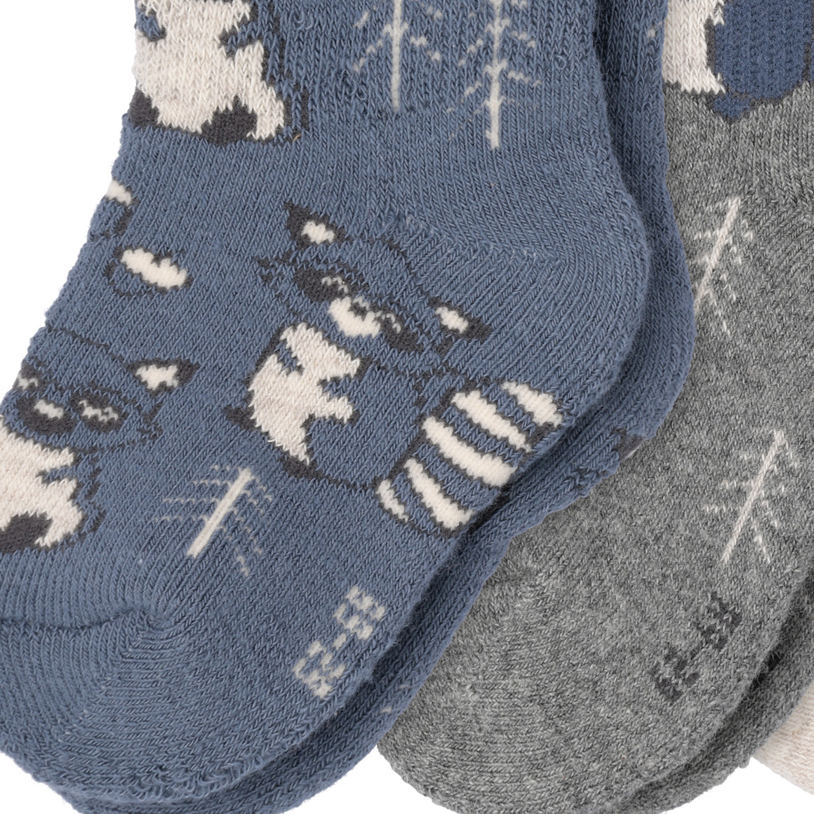 Topomini 3 Paar Baby Frottee-Socken mit Waschbär-Motiv dunkelgrau