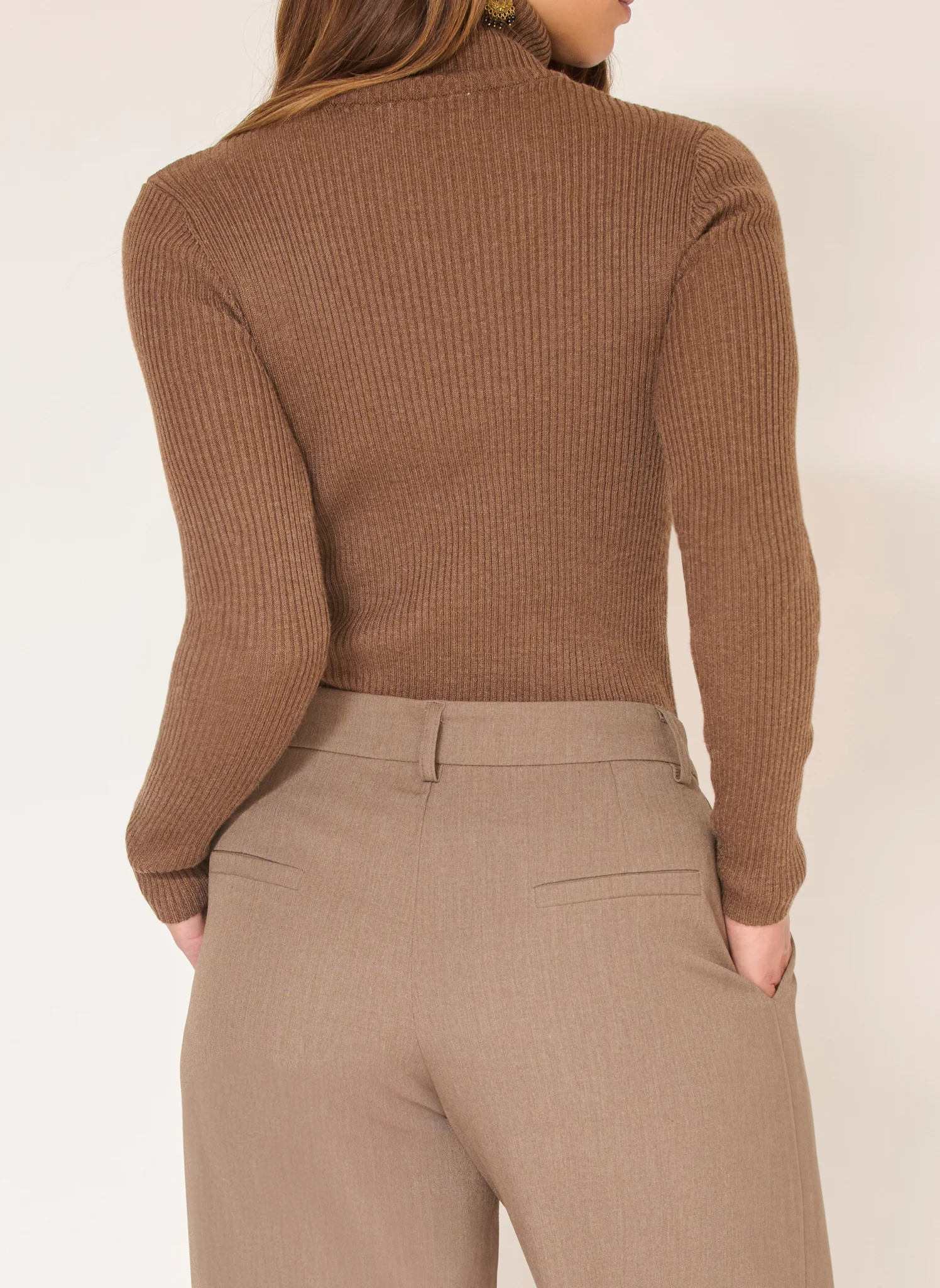 KLARK - Pull col roulé côtelé| Marron