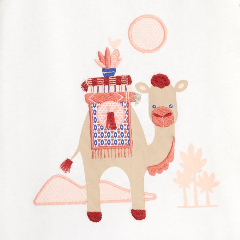 T-shirt dromadaire brodé rose bébé fille Gris ou noir