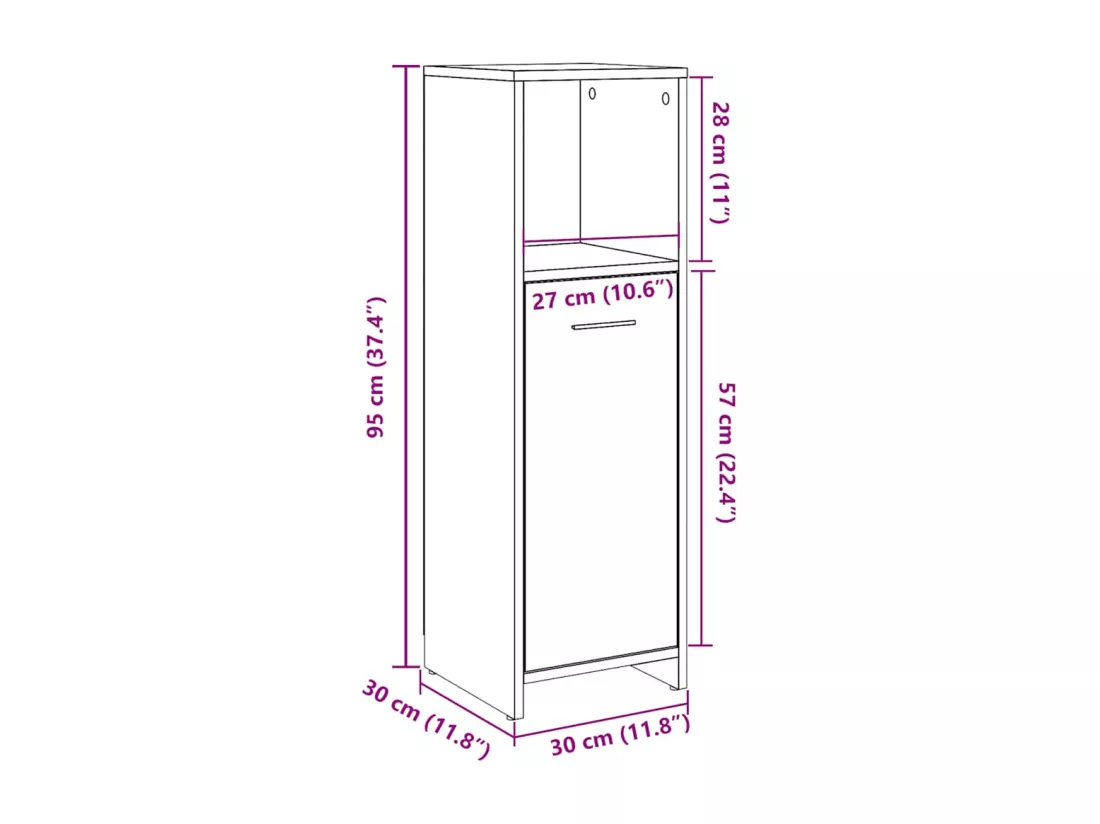 Armoire de bain chêne artisanal 30x30x95 cm bois d'ingénierie