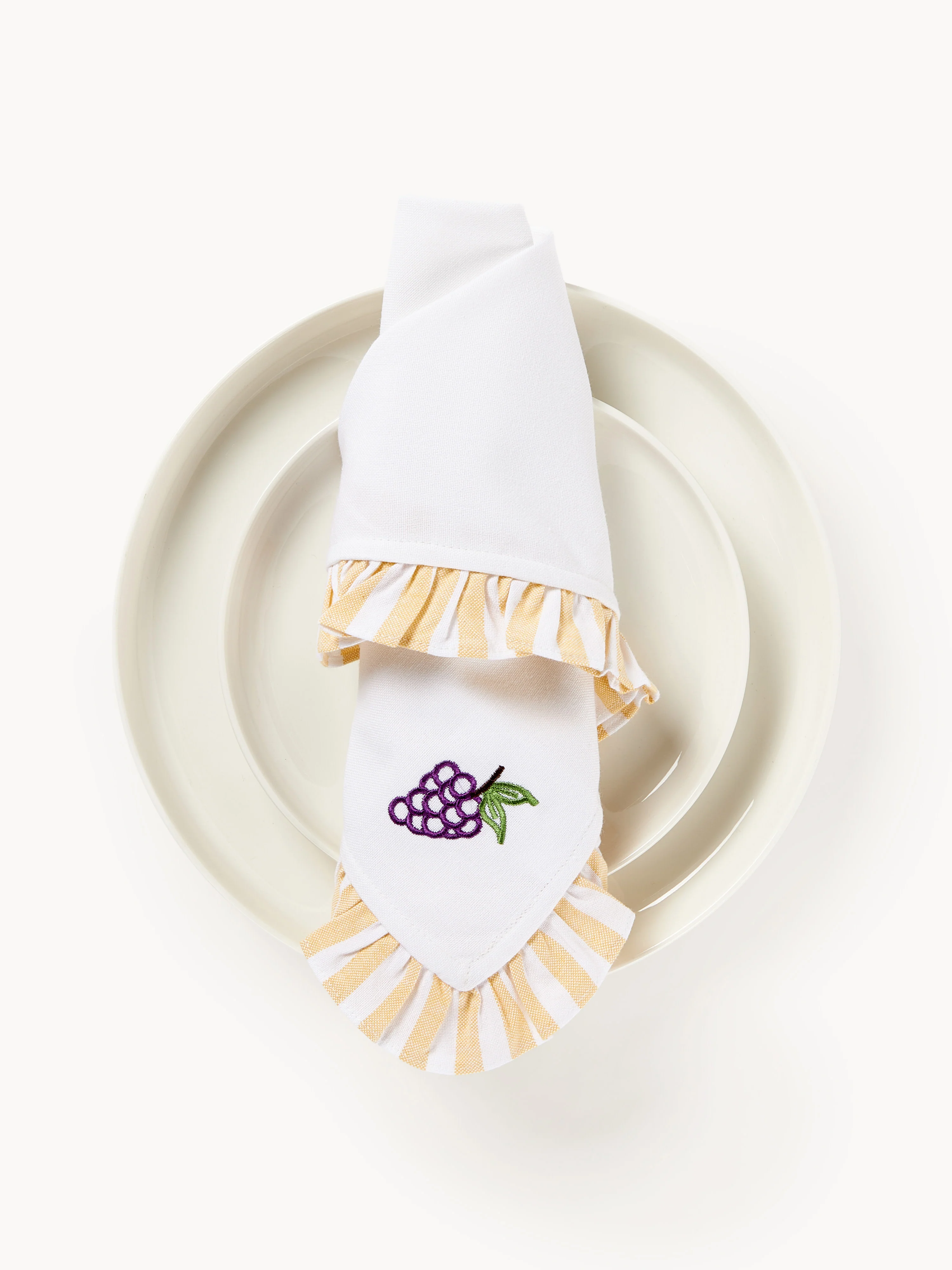 Stoffen servetten Melony met geborduurde motieven en ruches, 4 stuks