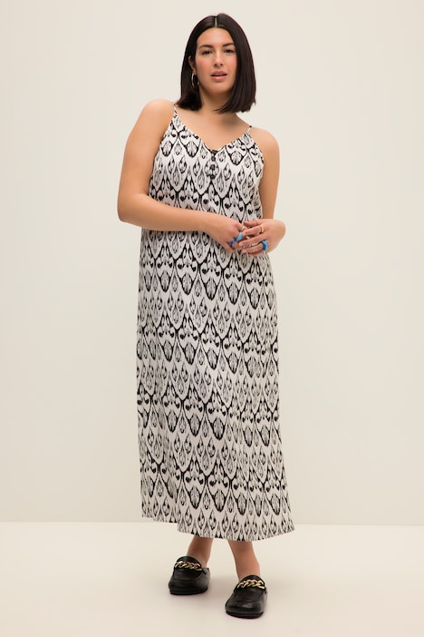 Maxikleid, A-Line, Allover Print, V-Ausschnitt, Halbarm