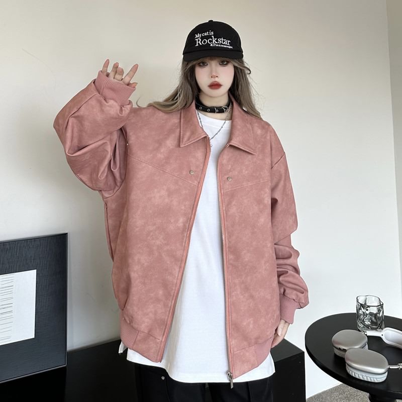 MELLO - Gewassen oversized honkbaljack met rits