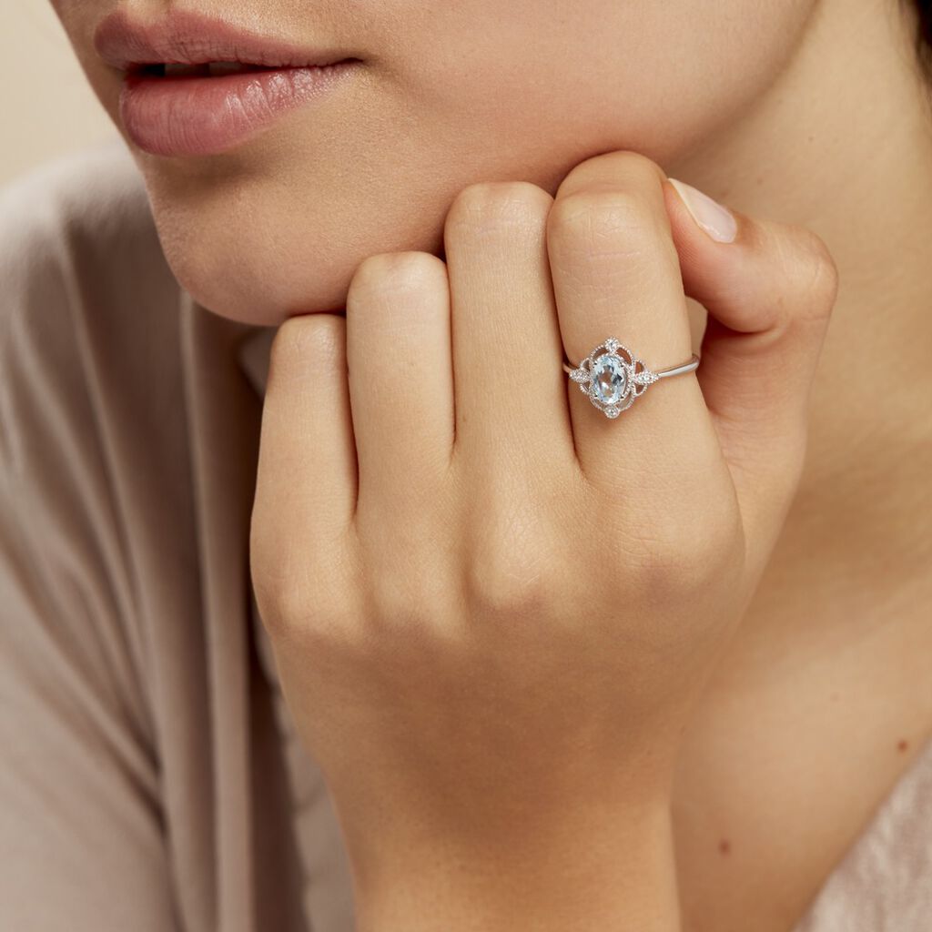 Bague Amance Or Blanc Topaze Et Oxyde De Zirconium