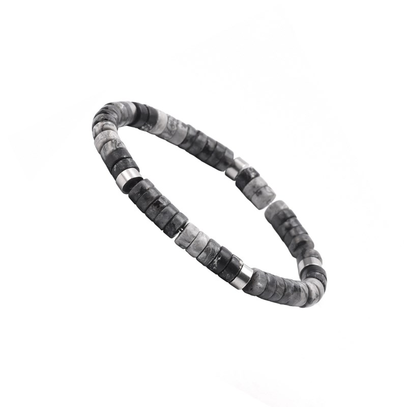 Bracelet Perles Heishi En Jaspe Noir Et Gris-XS-14cm