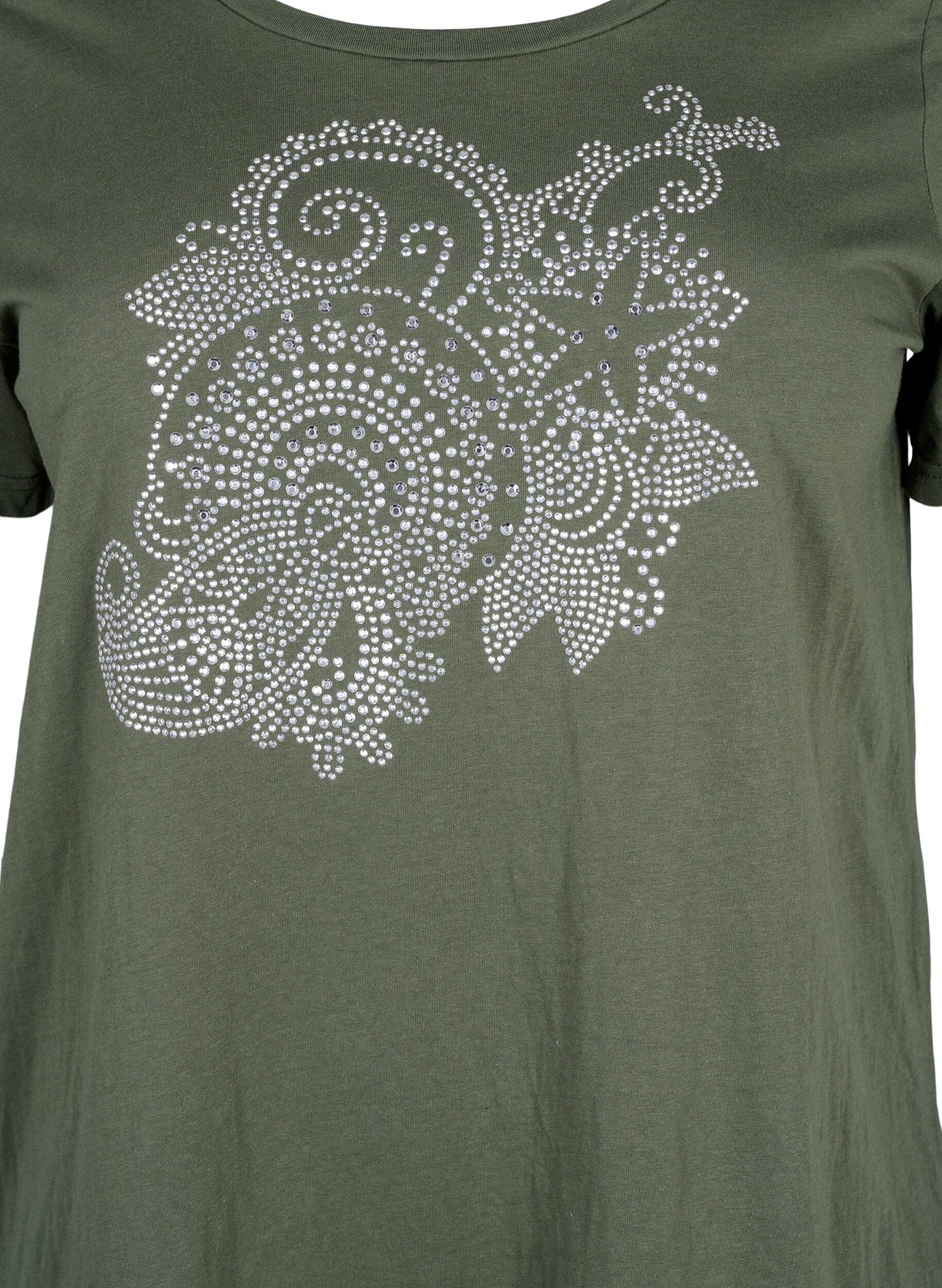 Bomulds t-shirt med rhinesten motiv
