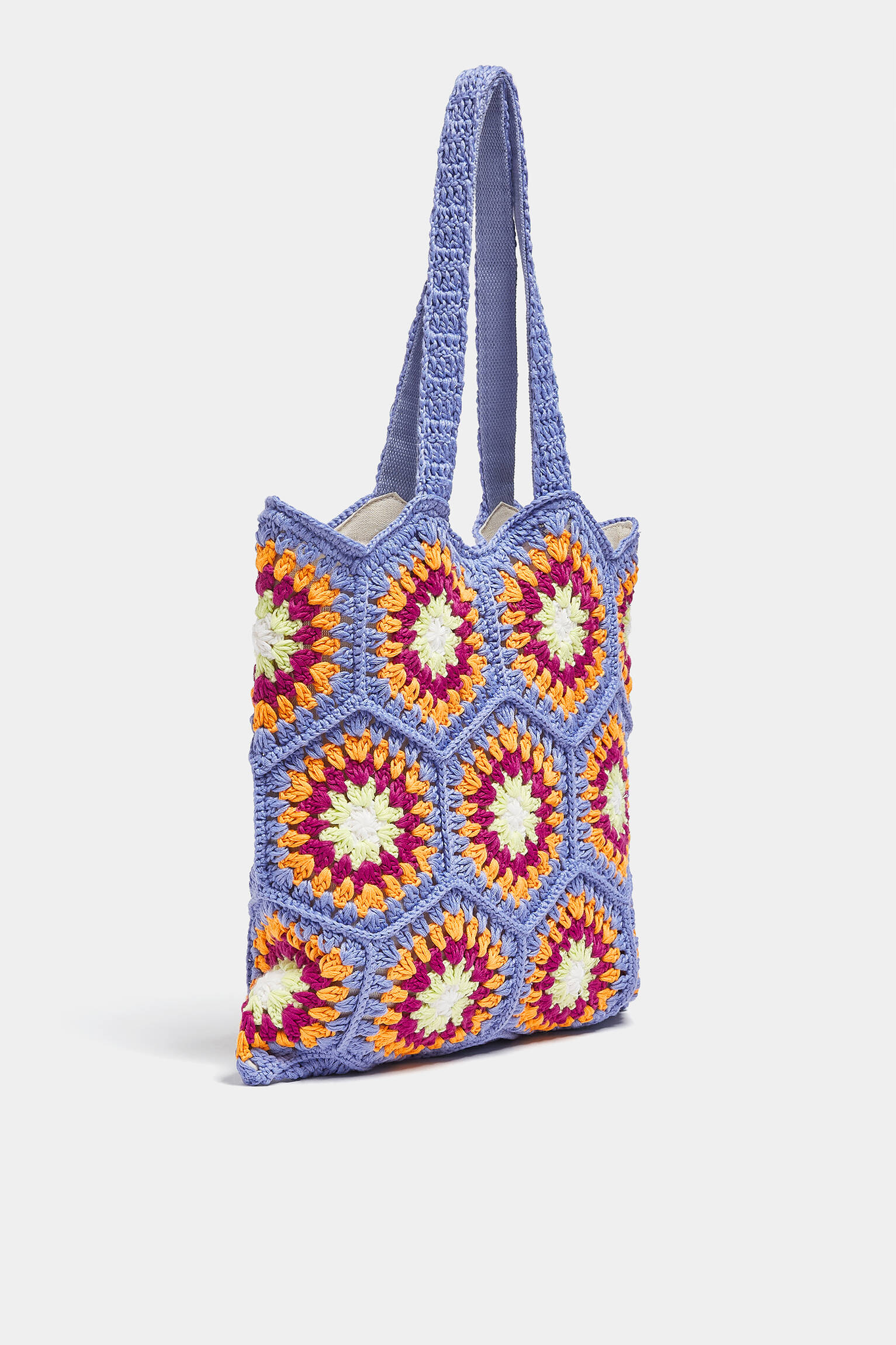 BOLSA TOTE COM FLORES DE CROCHÊ - AZUL