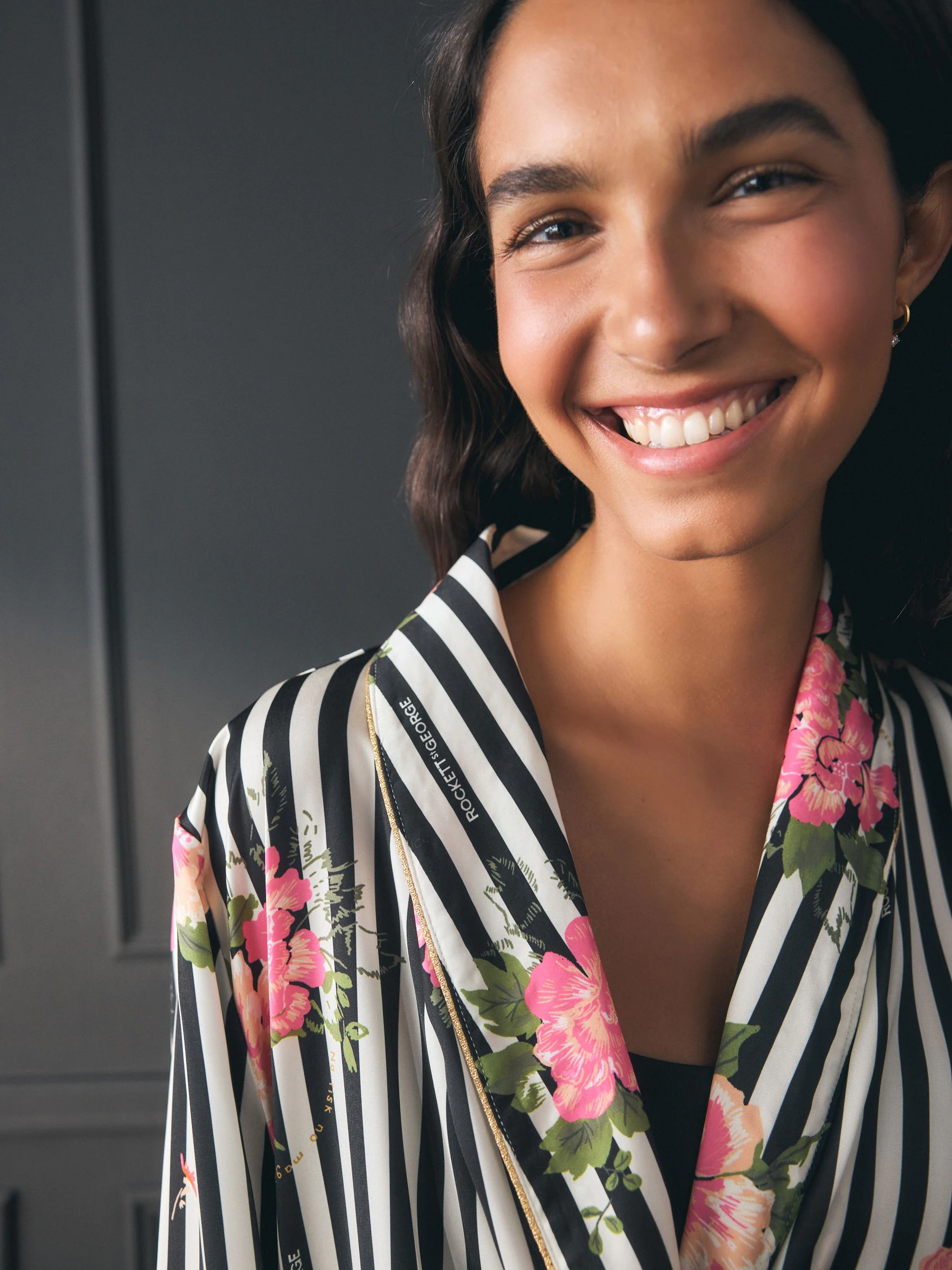 Rockett St George Flower Power Stripe Satin Robe