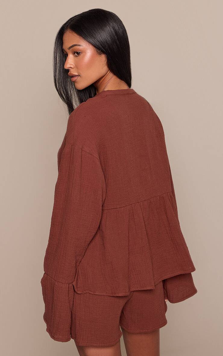 Chocolat Short Taille Haute En Gaze De Coton Avec Ceinture À Nouer - Ensemble Coordonné