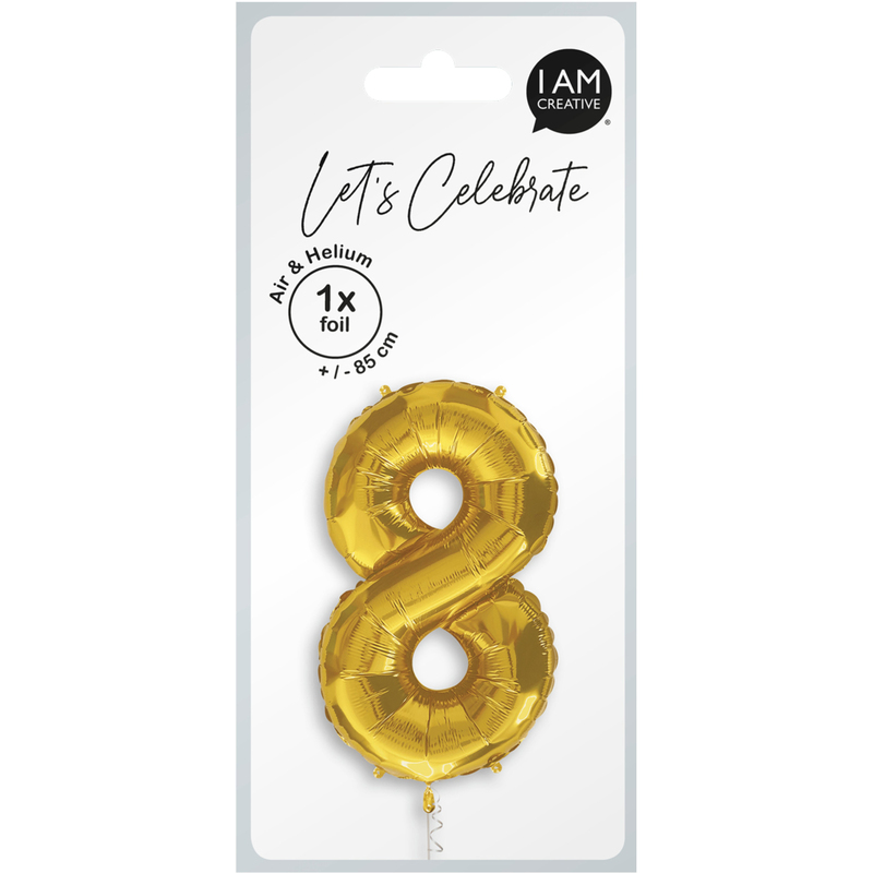 I AM CREATIVE Folienballon, Zahl 8, gold