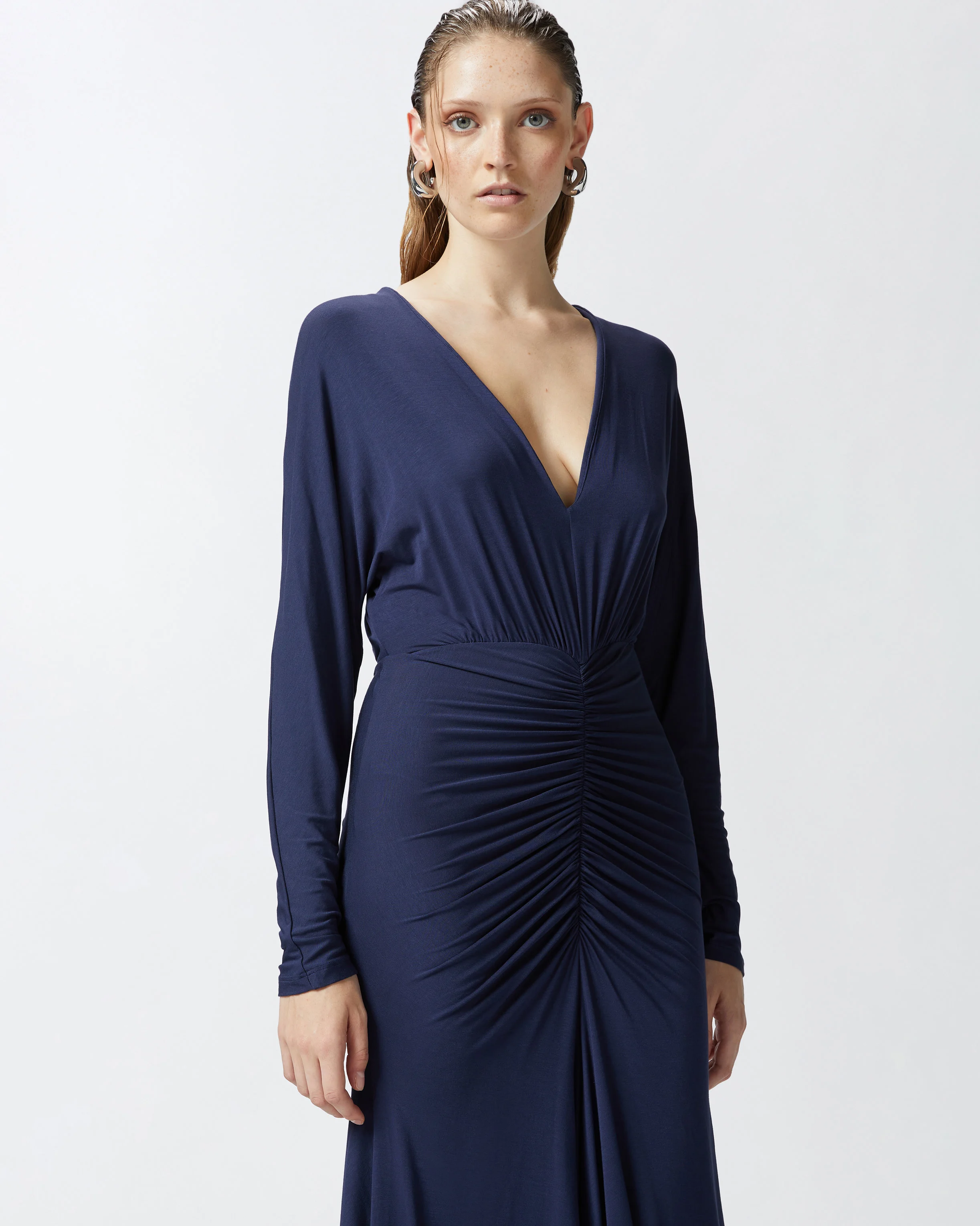 Midi dress in modal with v-neck | Bleu