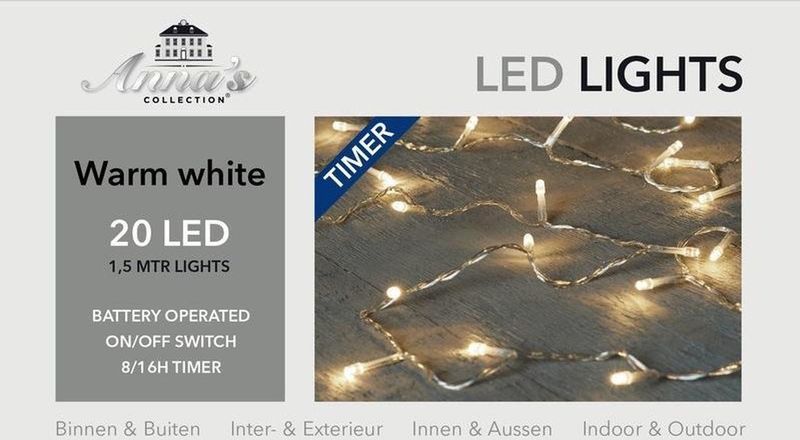 2x stuks kerstverlichting met timer 20 warm witte lampjes op batterijen - Lichtsnoer transparant met 20 leds