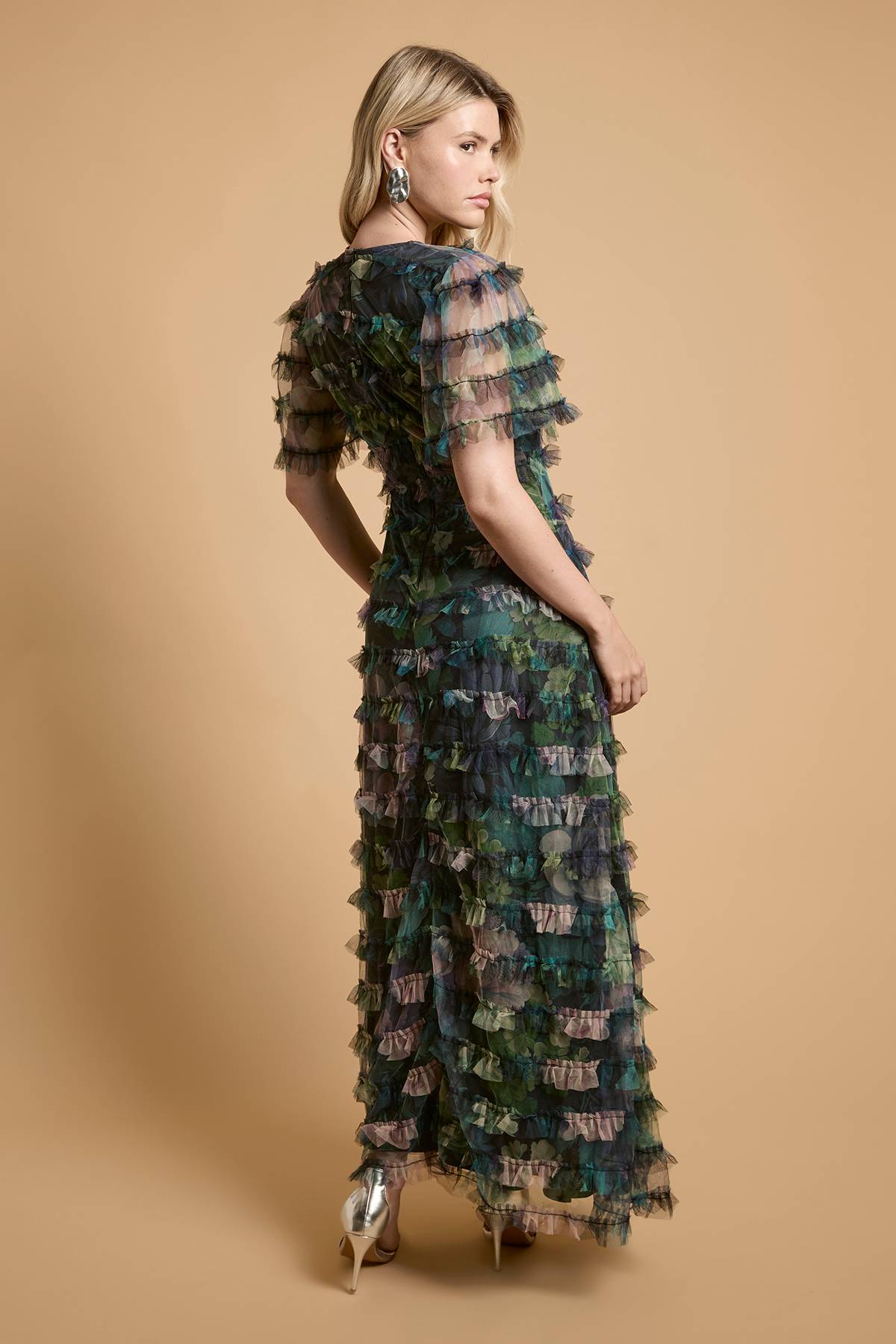Oasis Robe Longue En Mesh À Imprimé Floral Avec Volants