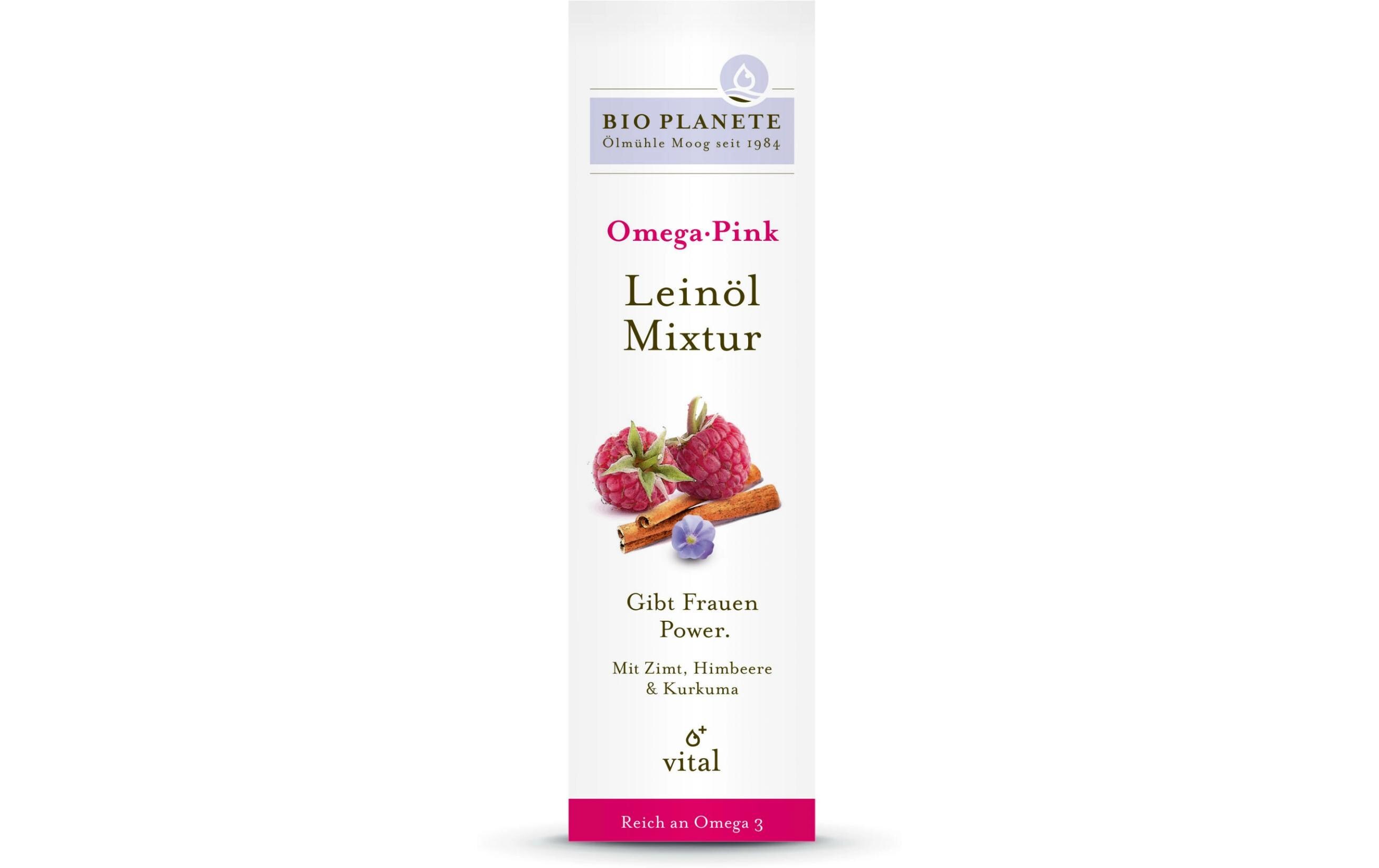 Omega Pink Leinöl-Mixtur 100 mlGesunde Kombination aus wertvollem Leinöl und antioxidativen Inhaltsstoffen