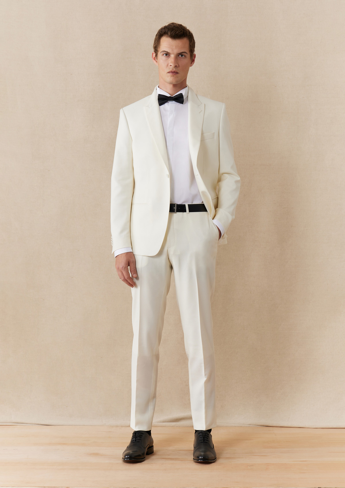 Pantalon de smoking Slim en laine unie écrue