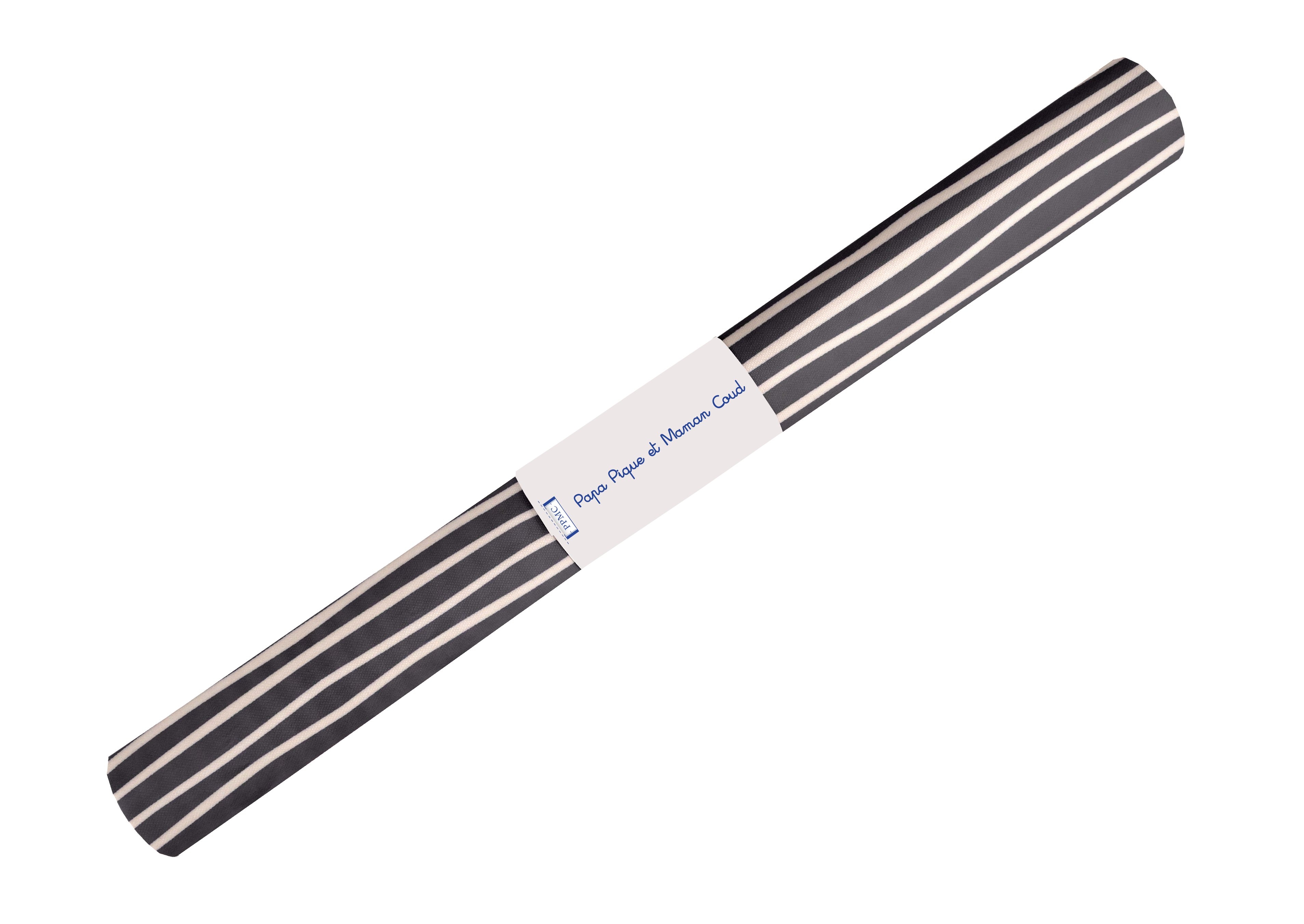 Coupon Tissu Enduit De 35Cm Rayé Ivoire Marine