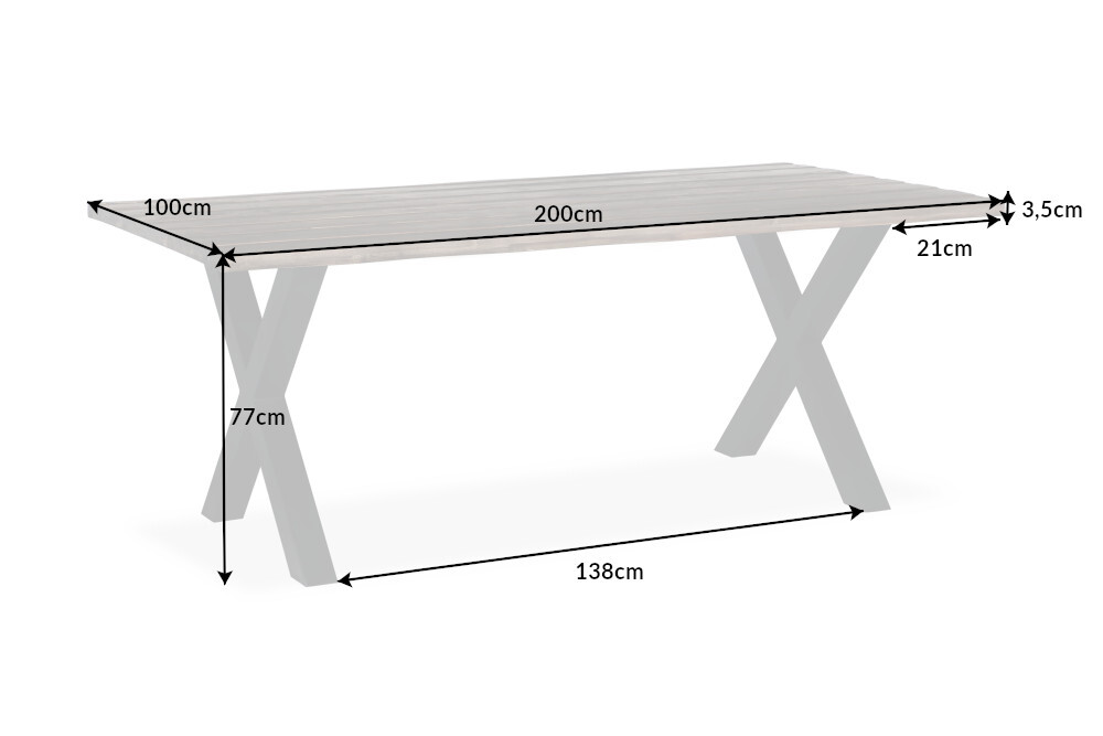 Massiver Esstisch GENESIS VINTAGE 200cm braun Akazienholz schwarzes X-Gestell Baumkante
