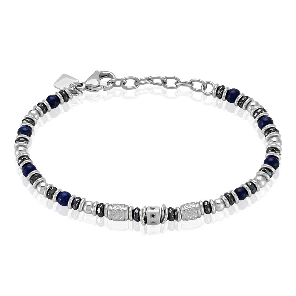 Bracelet Cliff Acier Gris Agate Hématite Oxyde De Zirconium