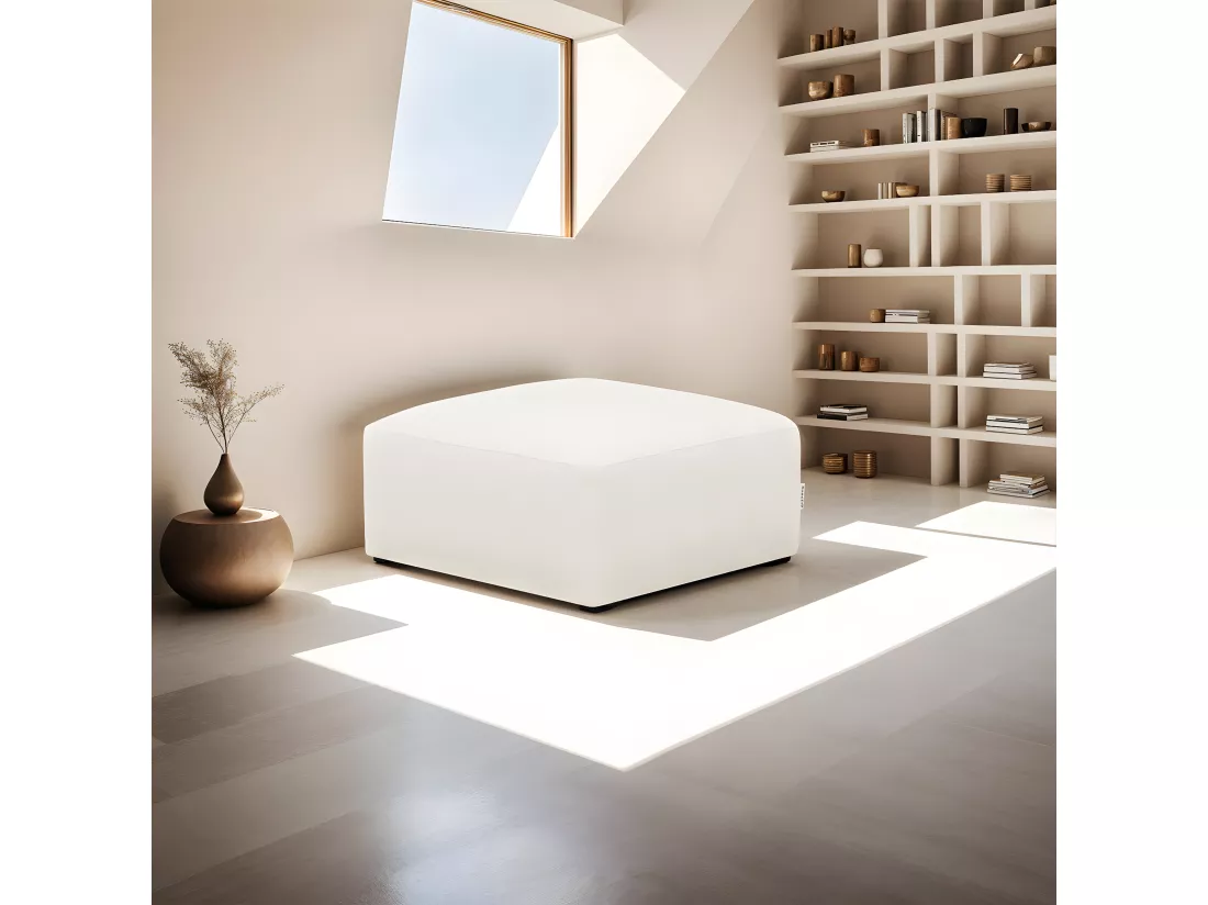 Pouf / repose-pieds modulable en tissu bouclette écru - Modulo