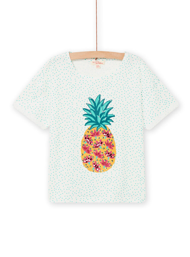 T-shirt manches courtes écru et bleu enfant fille