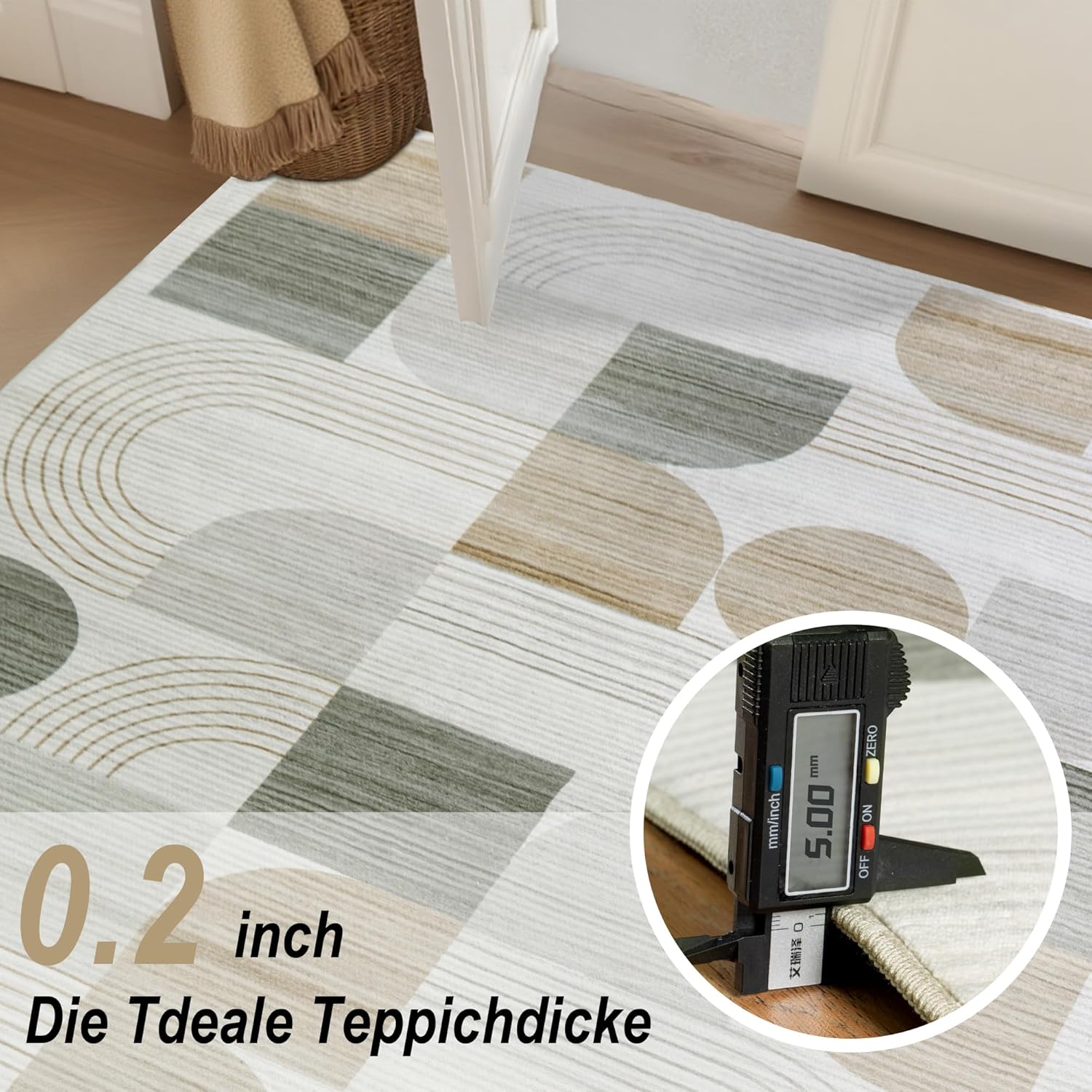 Teppich Wohnzimmer, Moderne Abstraktem Muster Wohnzimmerteppich, Beige 200x230 cm Kurzflor Wohnzimmer Waschbare Teppiche, Groß Carpet Wollteppich für Schlafzimmer Büro Esszimmer