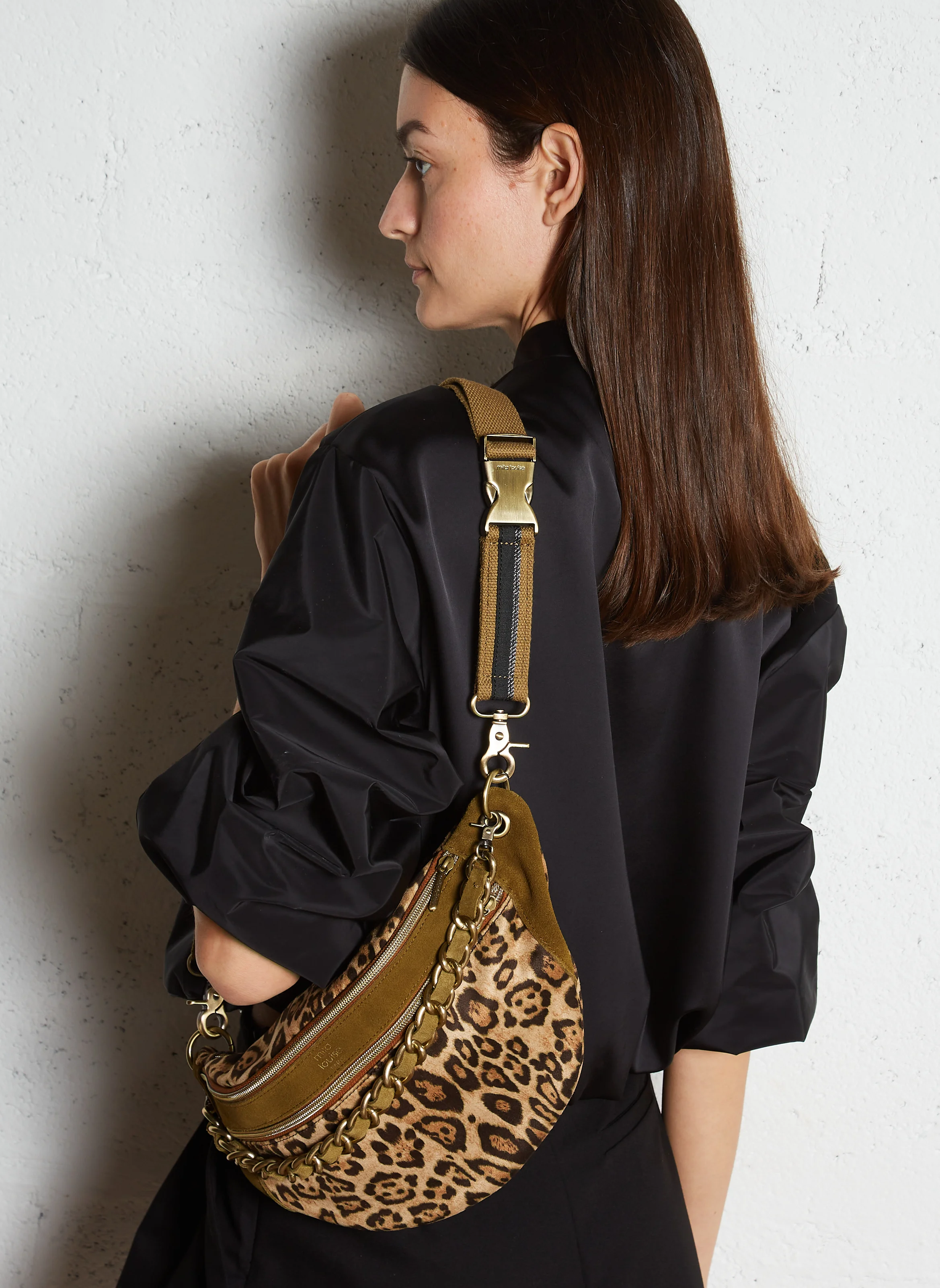 PETRA - Sac banane en cuir imprimé| Kaki
