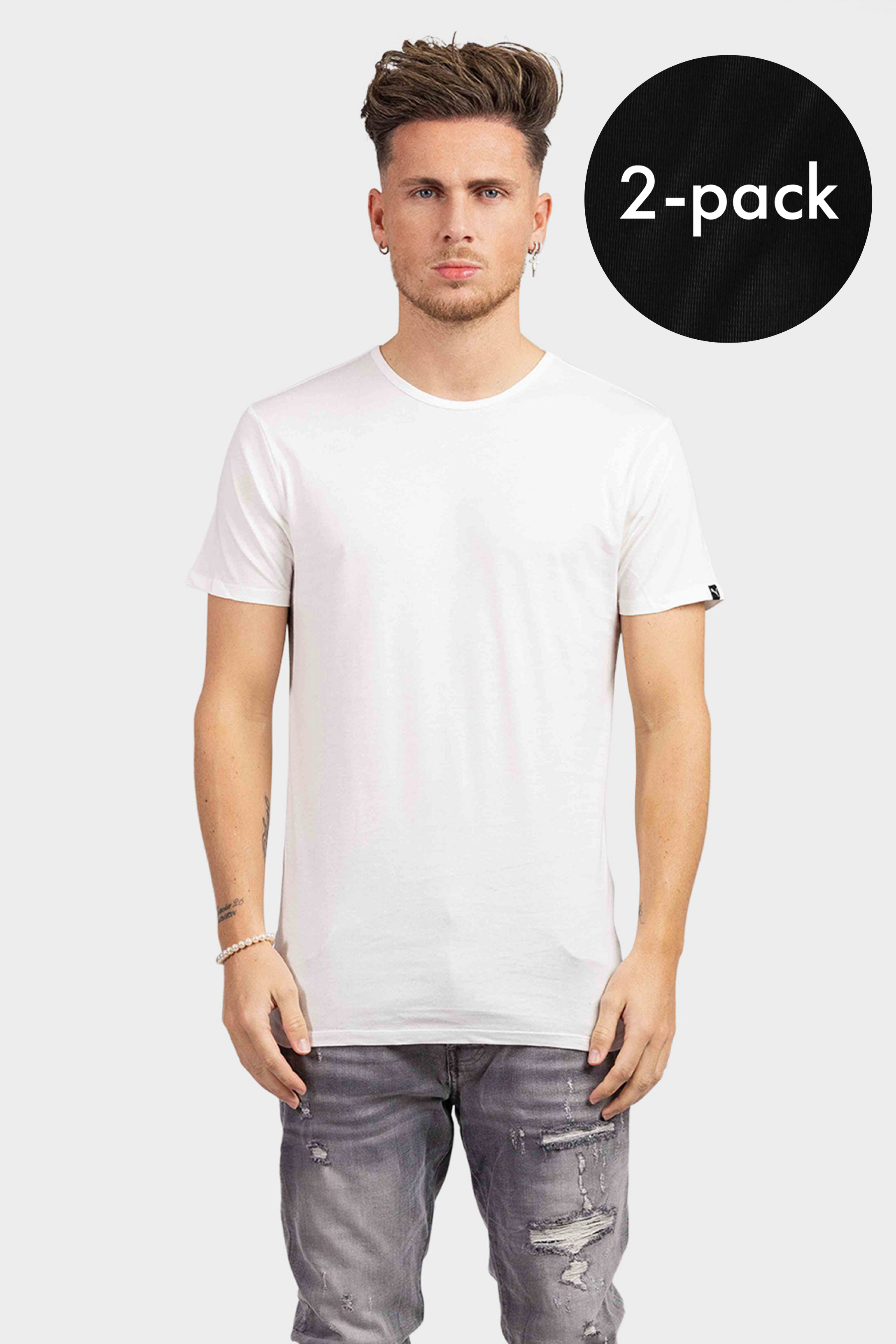 Puma Basic Crewneck T-Shirt 2-Pack Heren Wit