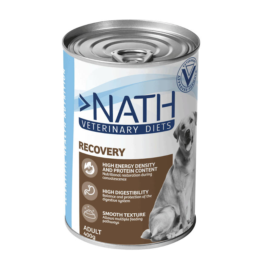 ração Nath Veterinary Diets Recovery com salmão e fígado de frango é uma opção para cães.