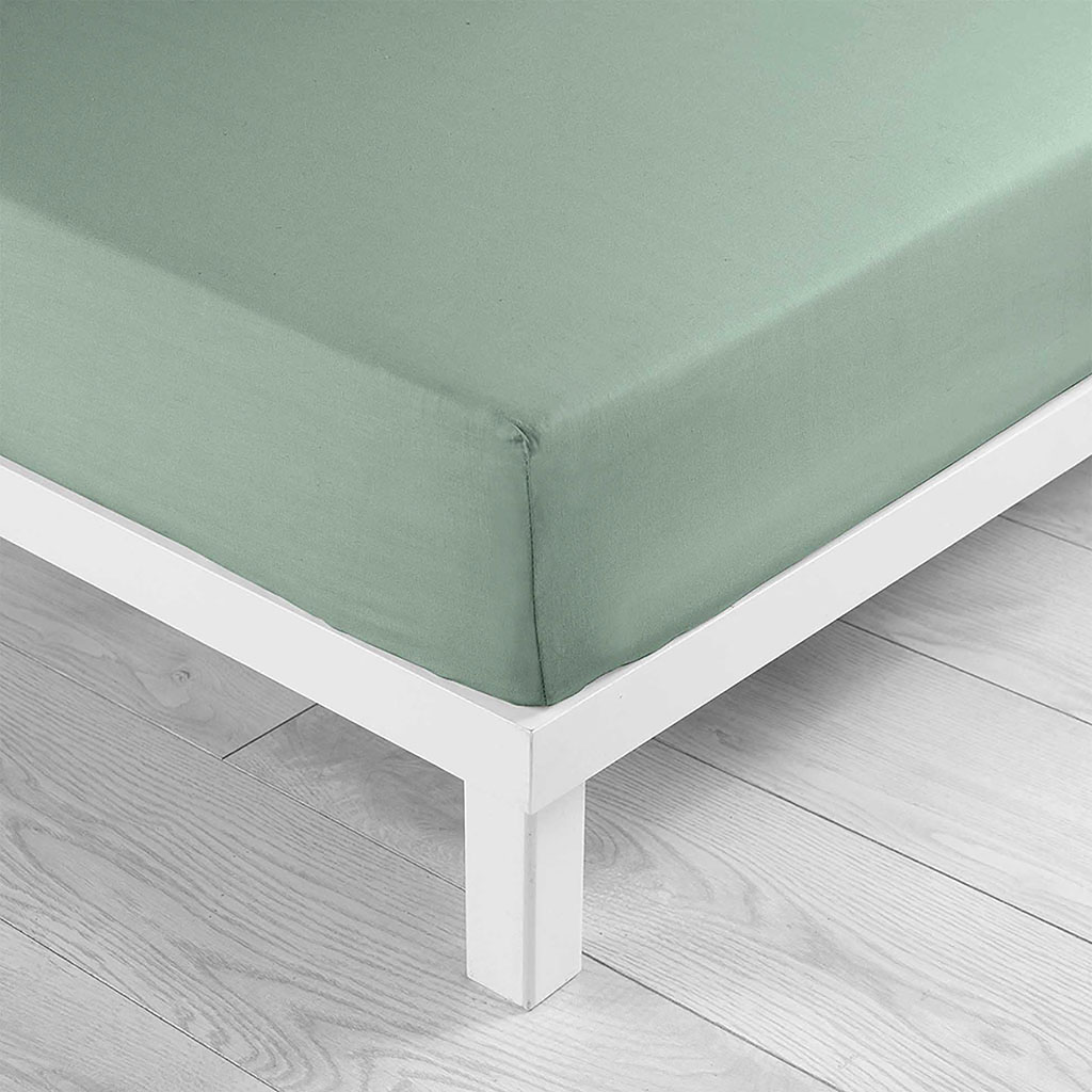Drap housse CELYNA vert clair coton 57 fils 90x190cm