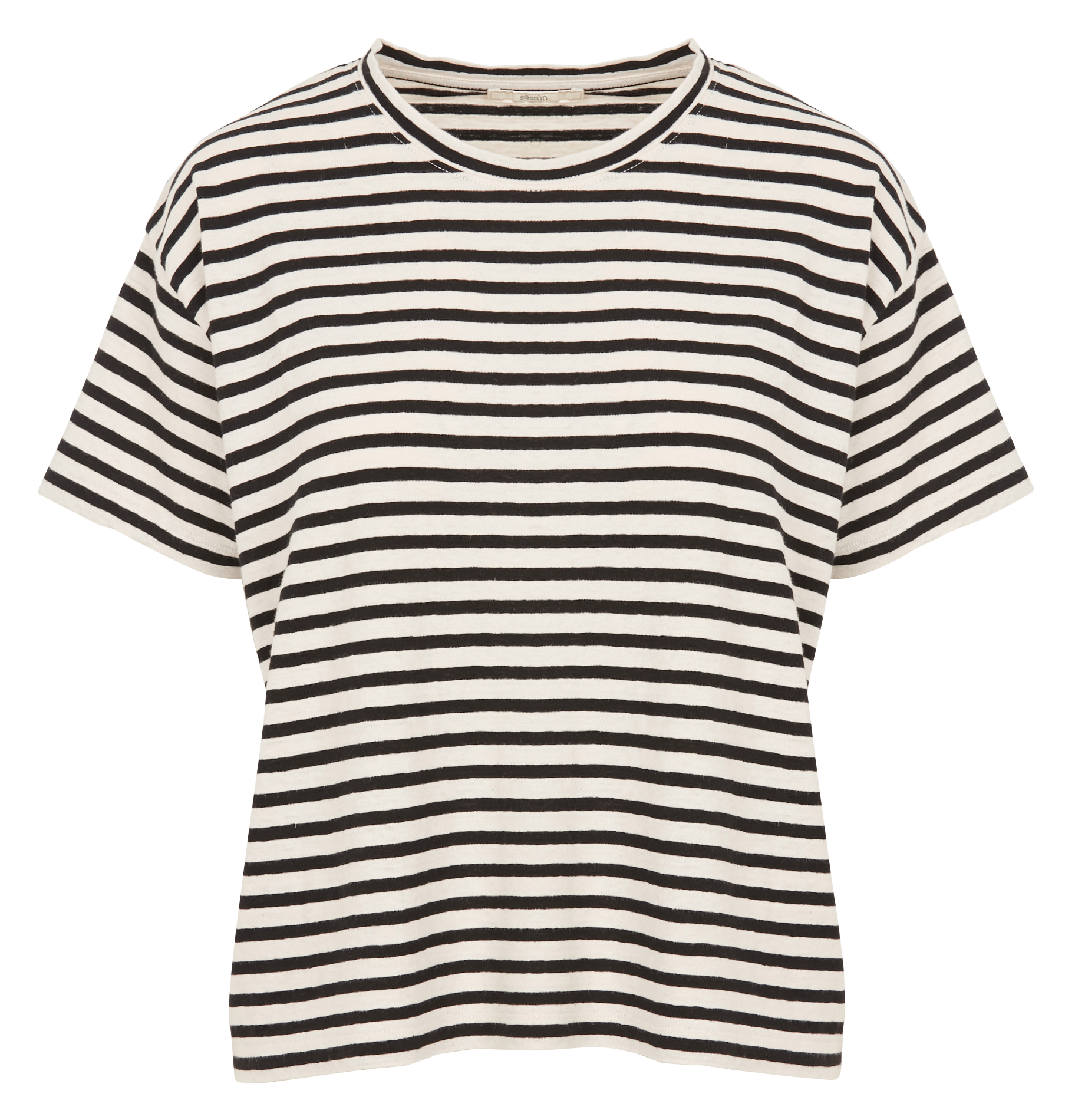 TOOLI - Tee-shirt ample col rond en coton mélangé rayé | Noir