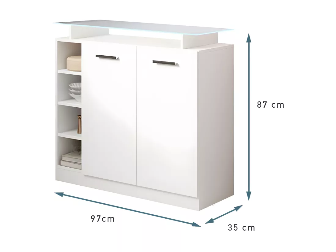 Meuble d'entrée pour Hall d'entrée Couloir en Blanc avec LED 97x35x87cm Paola 2P
