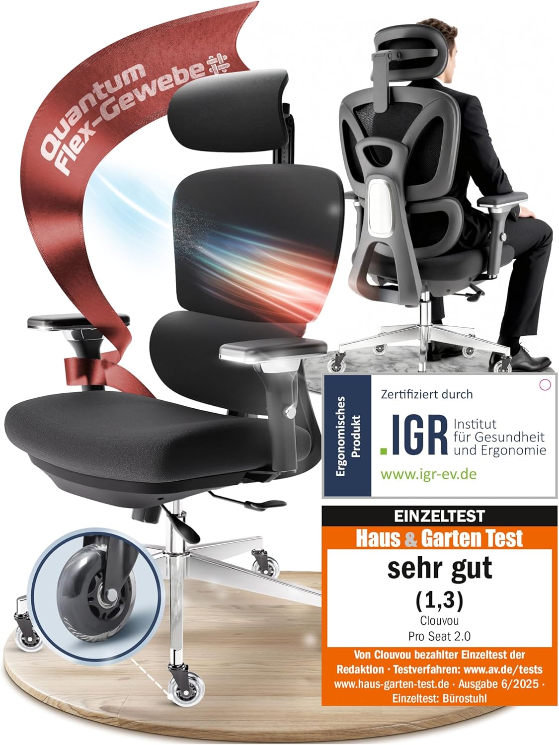 ProSeat Bürostuhl Ergonomisch [TESTSIEGER] Schreibtischstuhl 100% individuell einstellbar | Büro Stuhl & Gaming Stuhl | Computerstuhl Home Office Chair Ergonomic | Drehstuhl 150 kg