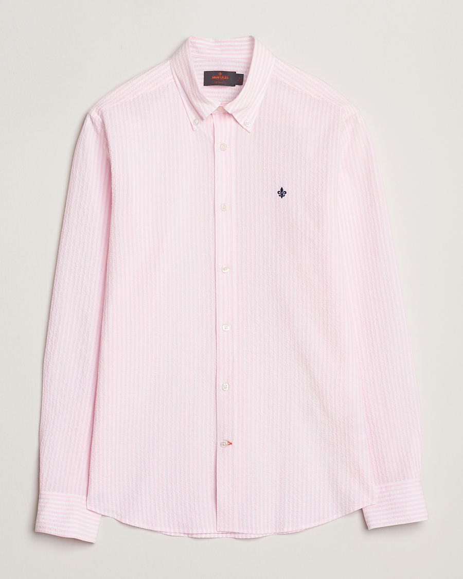 Morris Slim Fit Striped Seersucker Shirt Light Pink