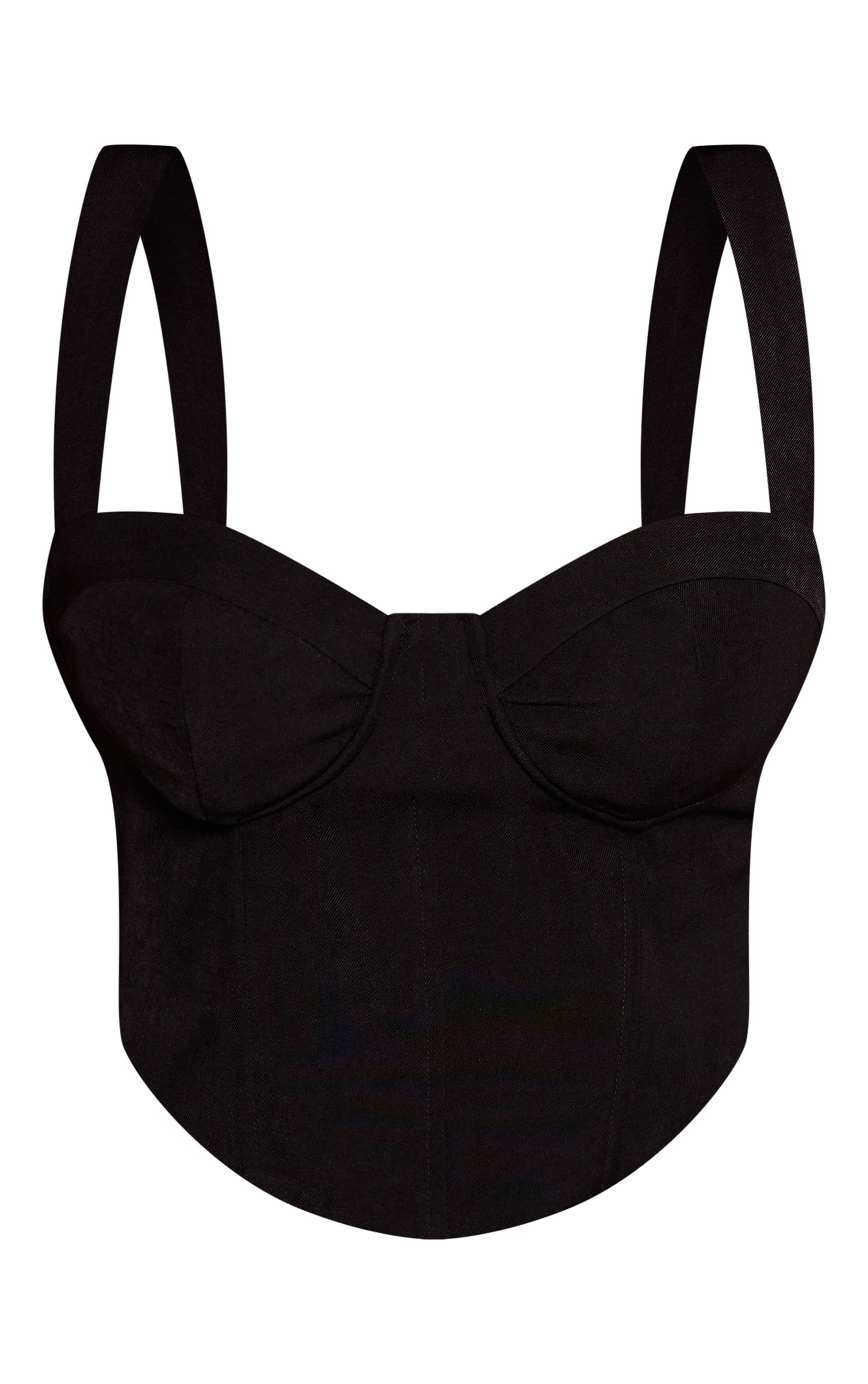 Noir Top Court Corset Tissé À Détails Structurés Shape