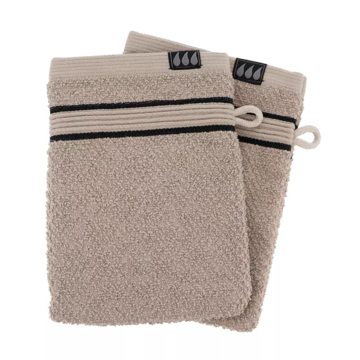 Lot de 2 gants de toilette coton (15 x 21 cm) Black Line Joia Gris ficelle / noir