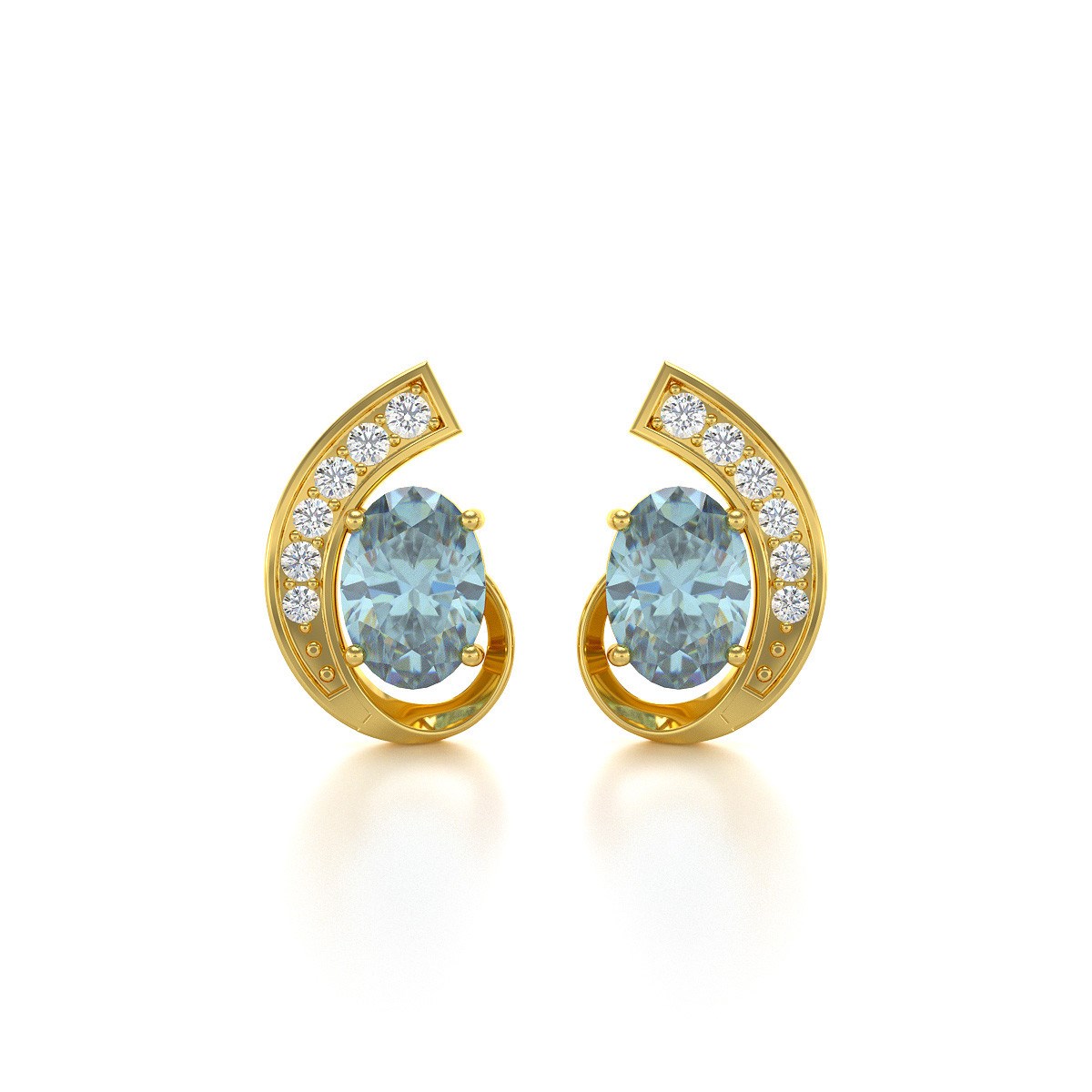 Boucles d'oreilles ADEN Or 585 Jaune Aigue-Marine et Diamants 2.10grs