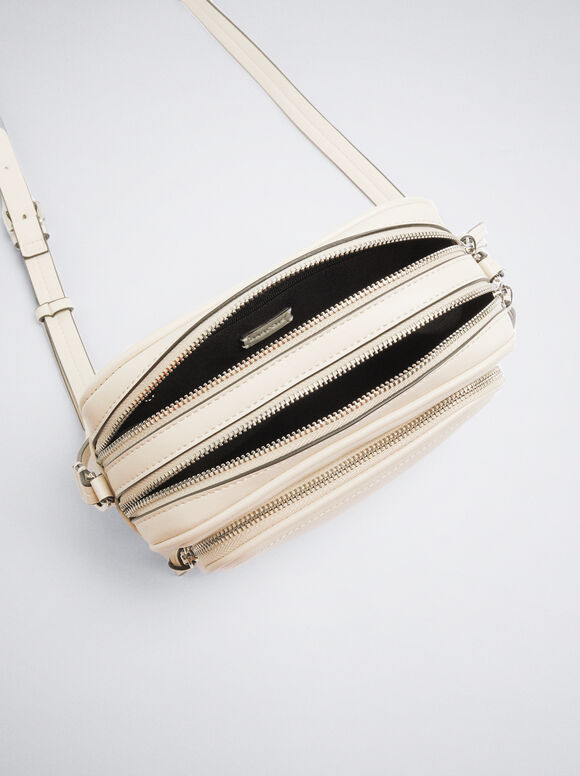 Bolsa de ombro com vários bolsos - Branco-creme