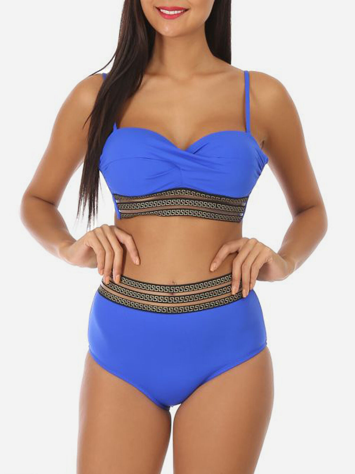 Maillot de bain 2 pièces à motif Grecque- Bleu
