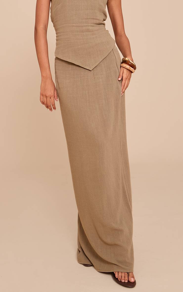 Kaki Jupe Longue Taille Mi-haute Fluide Texturée