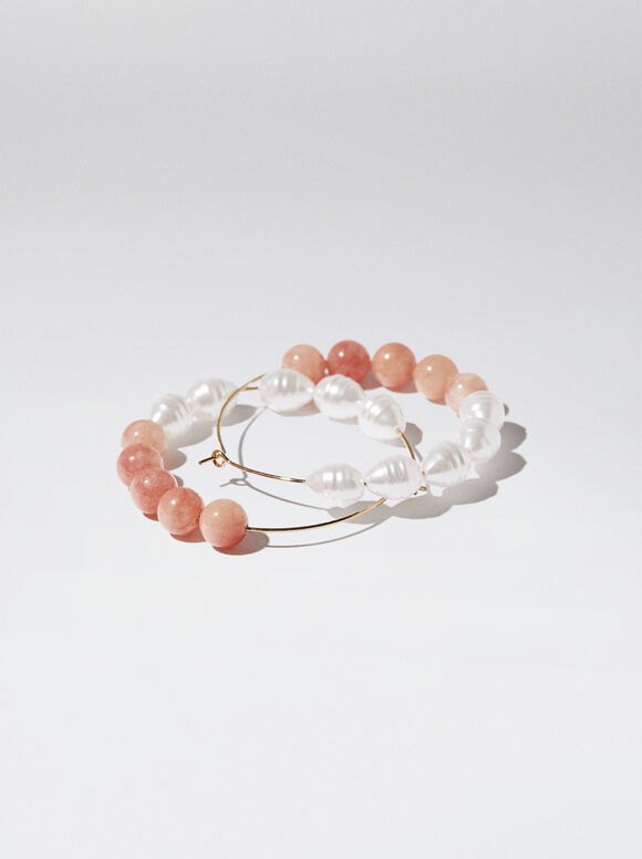 Brincos de argola com pedra - Coral