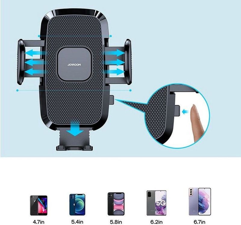 Joyroom Auto Telefoonhouder met Telescopisch Uitschuifbare Arm voor Dashboard en Voorruit Zwart