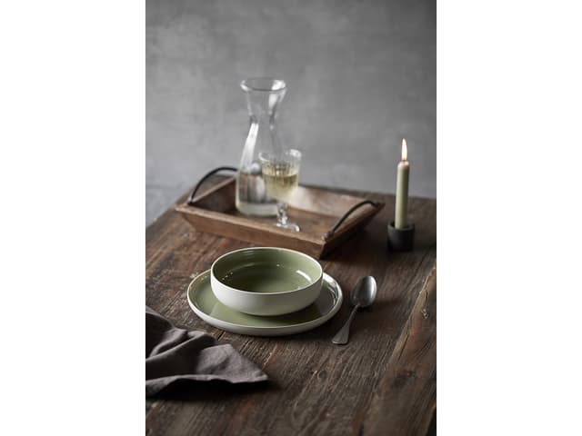 Studio Round Pastaskål Matte white/Shiny moss