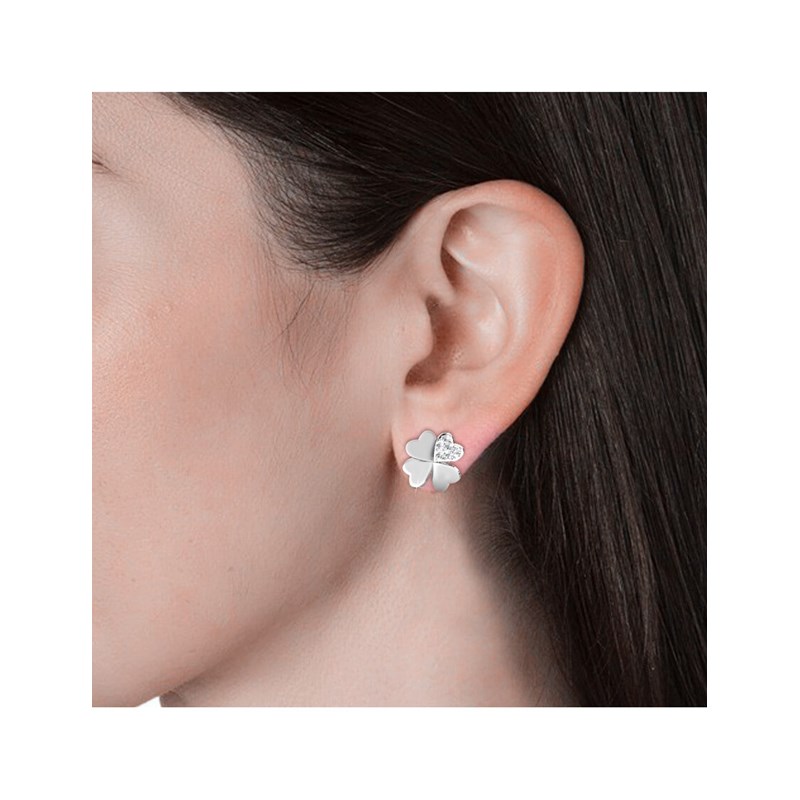 Boucles d'oreilles Lucky Clover  - Argenté et Cristal