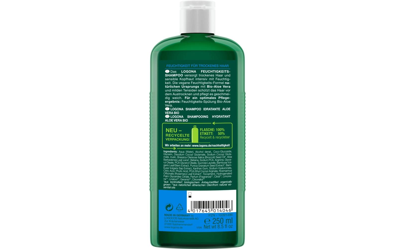Shampoo Feuchtigkeit Aloe Vera 250 mlNatürliches Shampoo für strapaziertes Haar