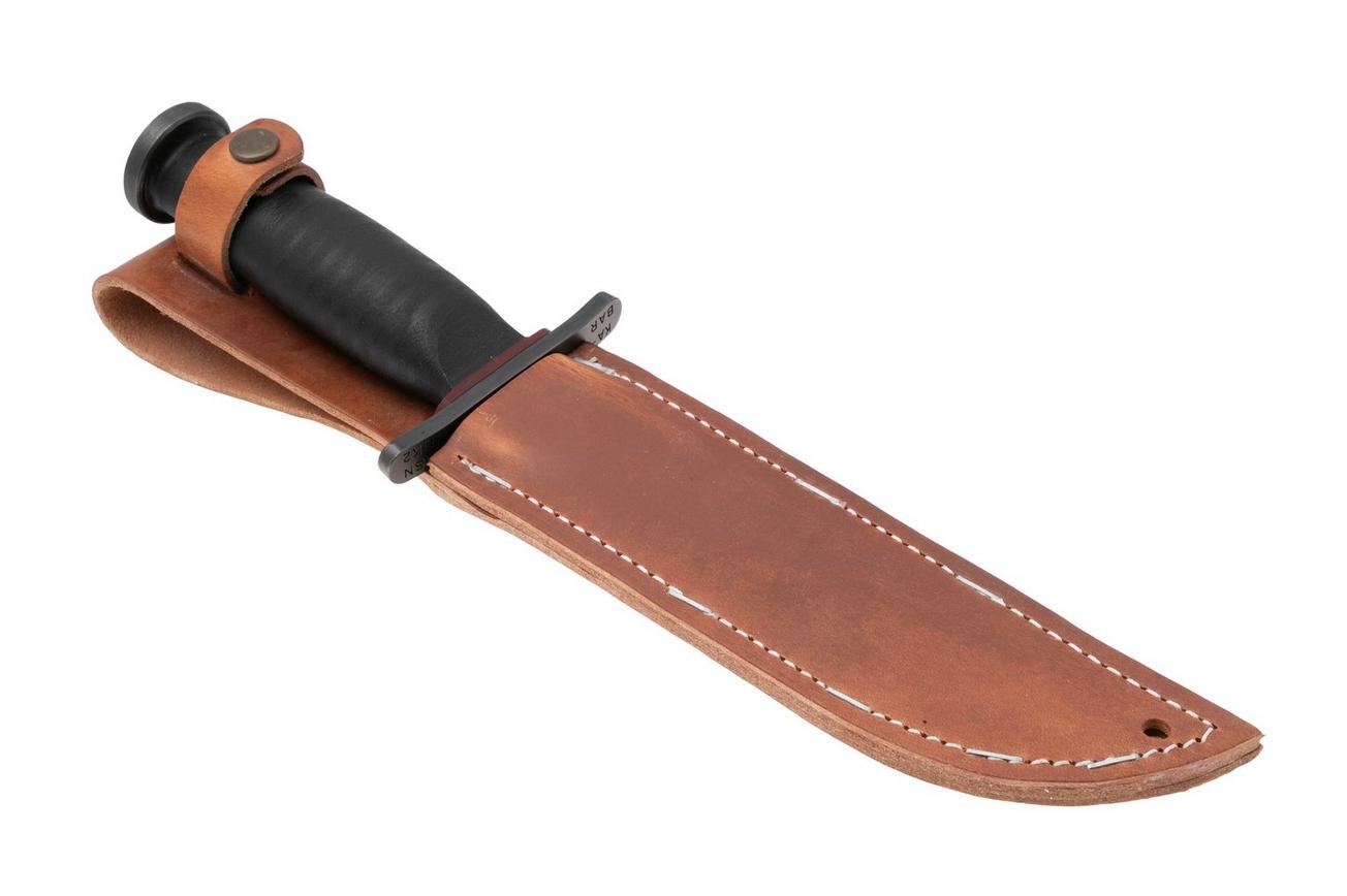 KA-BAR State & Union USN Red Spacer SU6425, Gun Blued 1095CV, Stacked Leather, vaststaand mes
