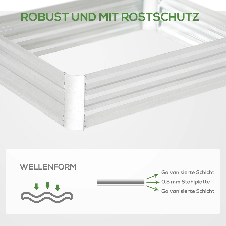 Outsunny Hochbeet aus verzinktem Stahl silber