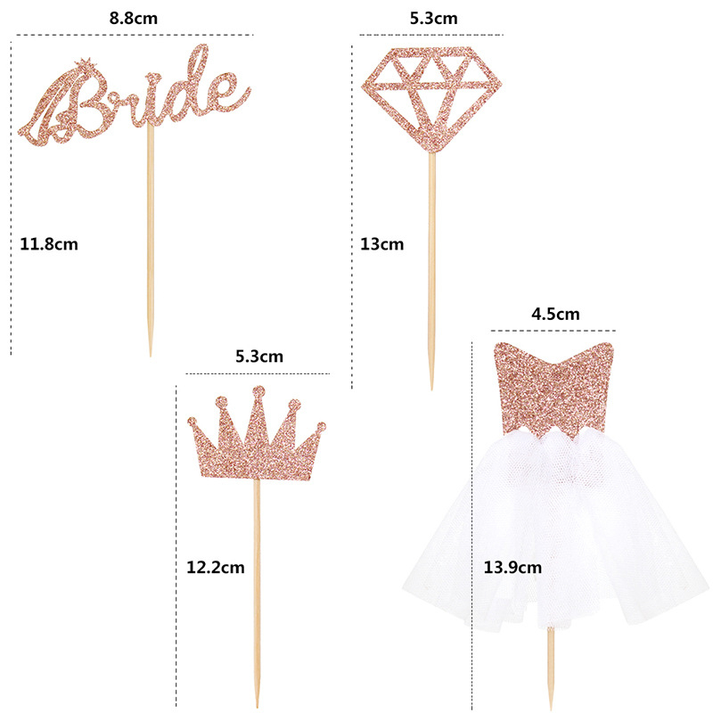 (4-tlg. Set) Kuchenstecker Bride Tortenstecker Topper Torten / Kuchen Dekoration - Roségold