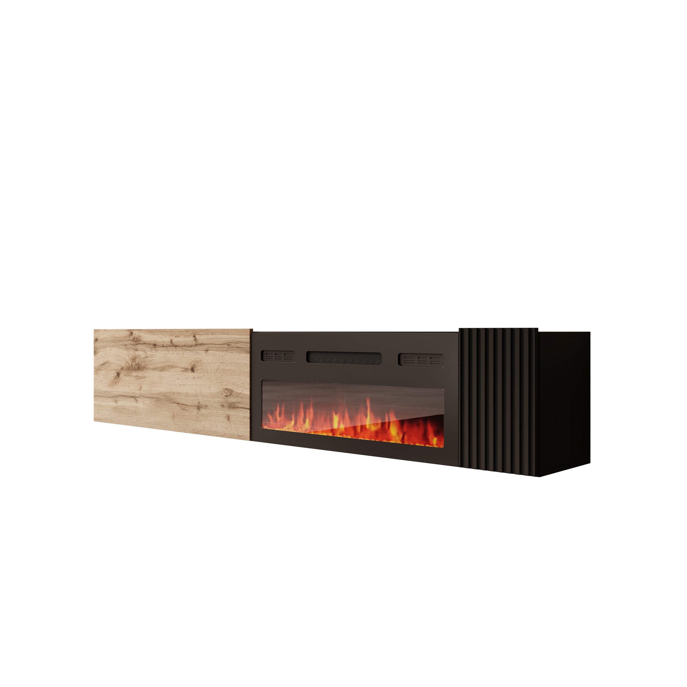 Cruzar - TV-Meubel met sfeerhaard - Zwart/Eikenlook - 200x30x38 cm